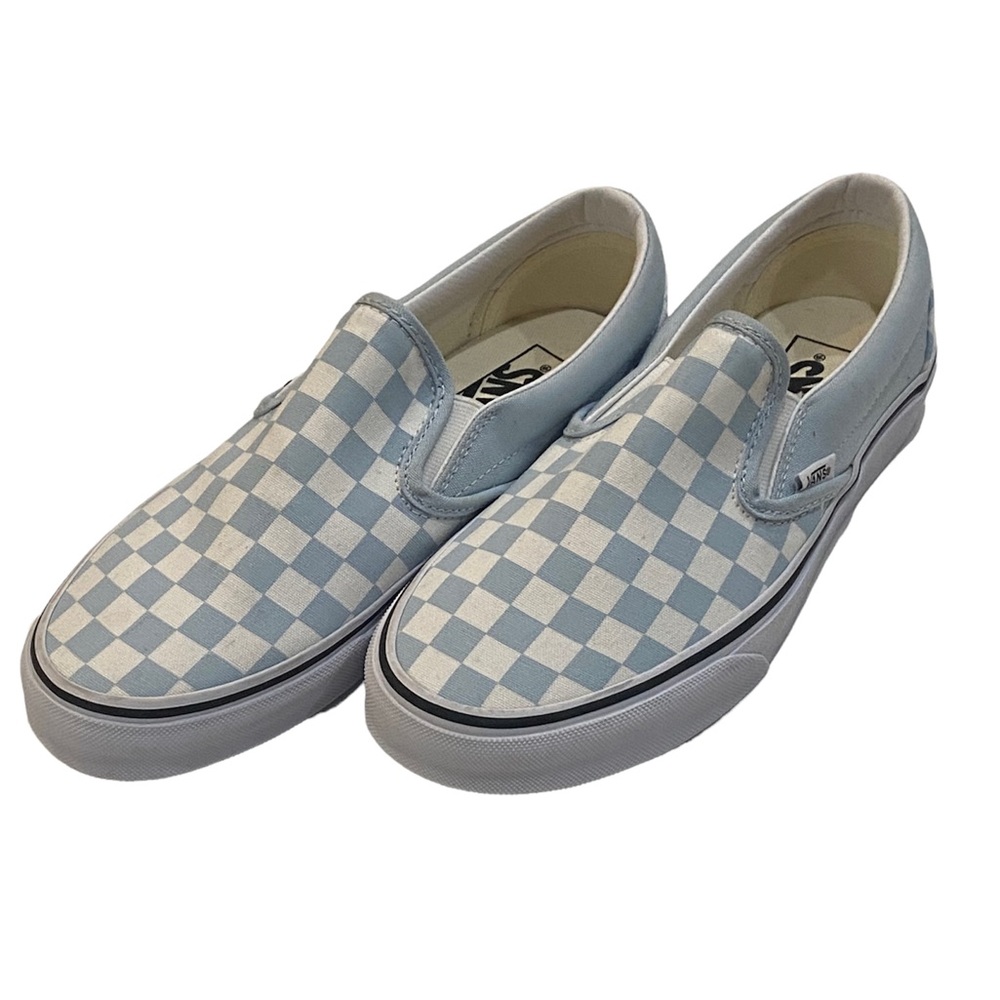 VANS, Light Blue Checkered Print Slip-Ons, New!